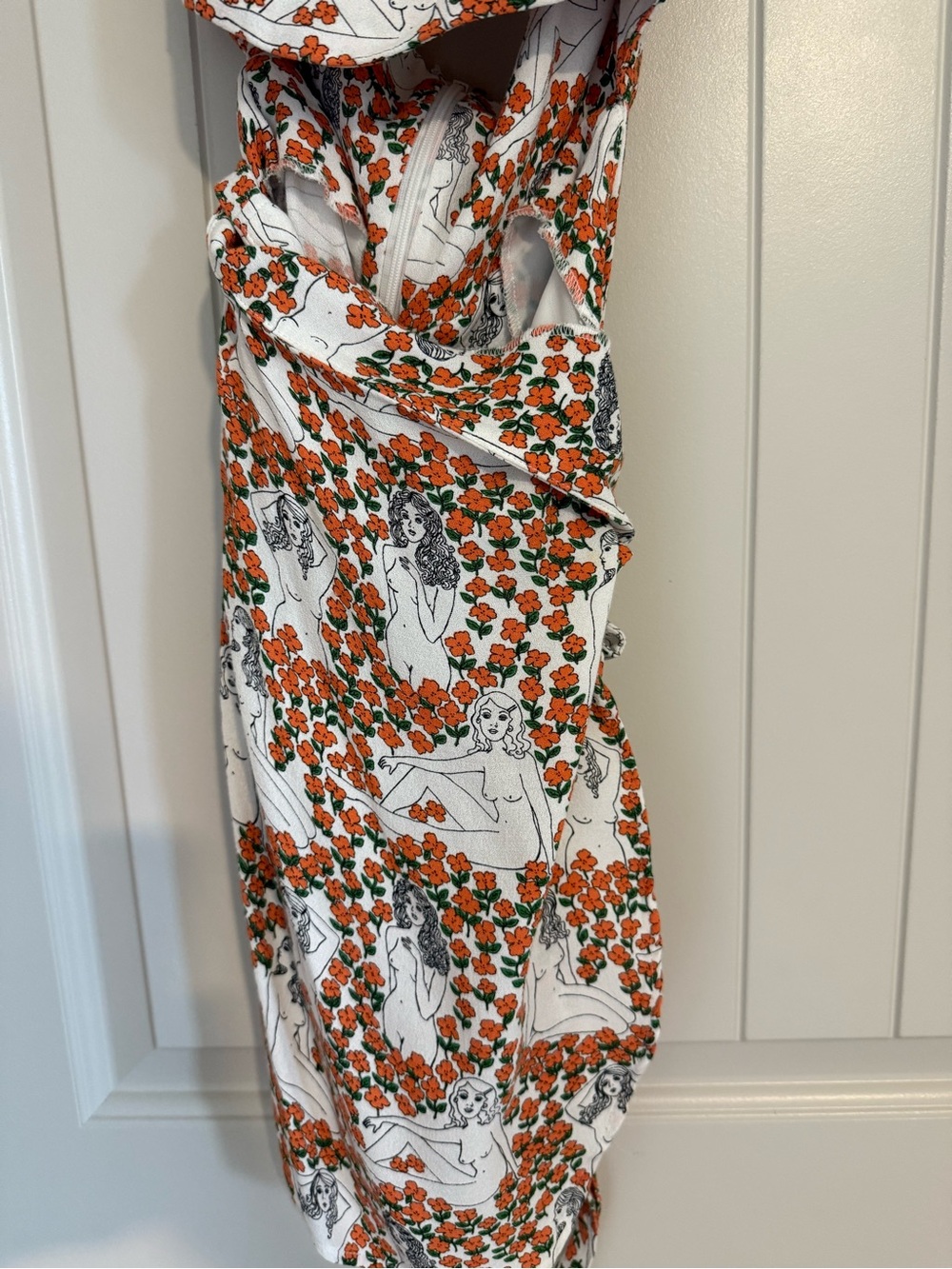 Reformation Cream Strapless Mini Dress with Orange Floral & Figure Print - Picture 3 of 5